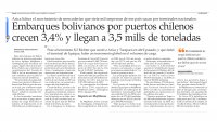 Embarques bolivianos por puertos chilenos crecen 3,4 por ciento. (El Mercurio)