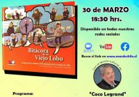 El martes 30 de marzo "Coco" Legrand animará lanzamiento del libro “Bitácora de un Viejo Lobo” en evento de Fundación Mar de Chile.